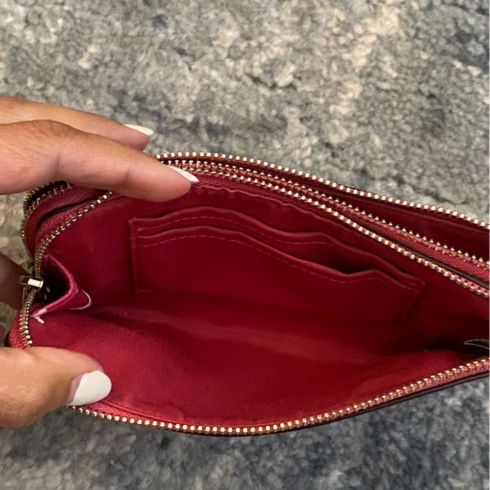 Coach Wristlet Double Zipper Small Wallet Pebbled Leather Watermelon #H1781 - Picture 11 of 15